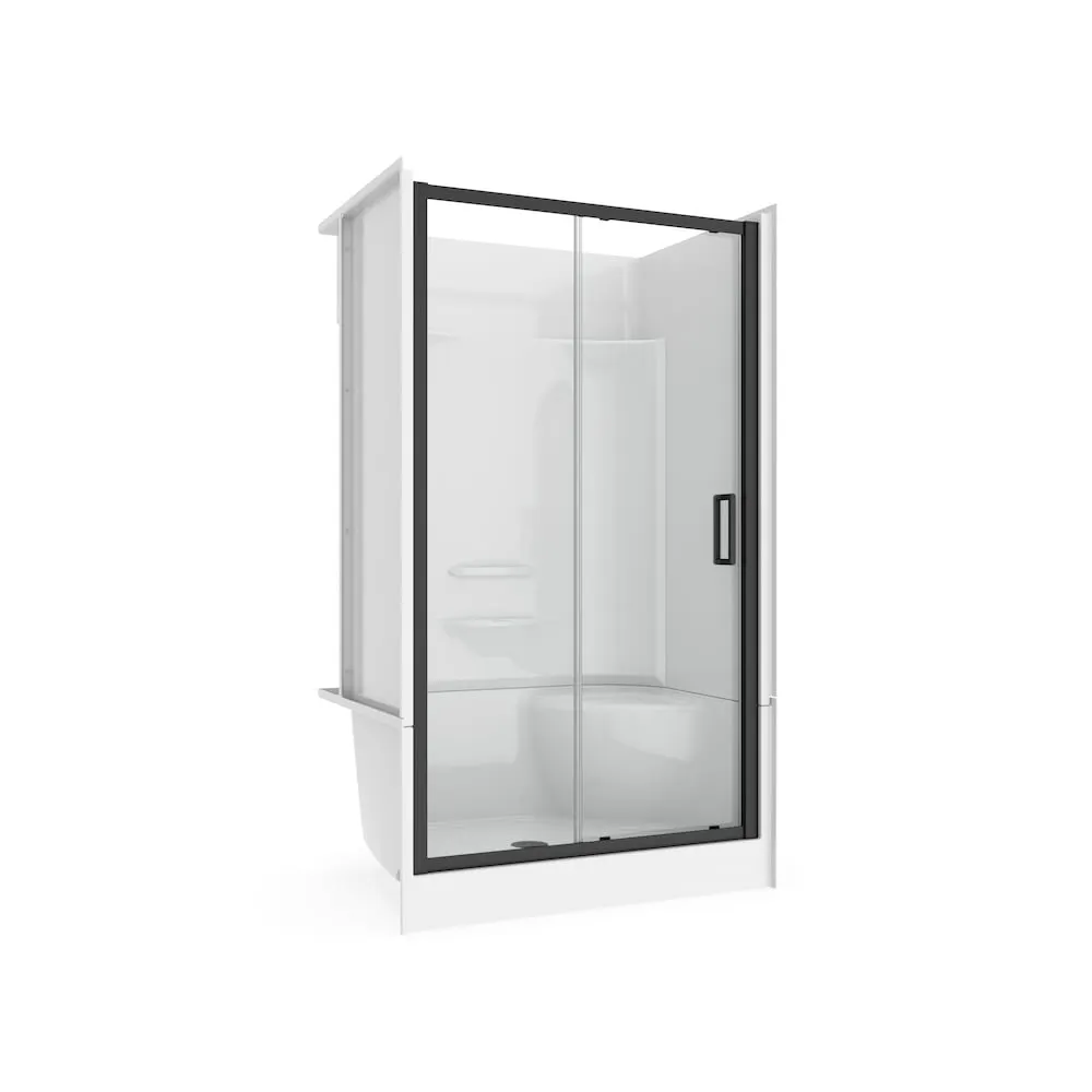 MAAX Essence 48L x 34W x 81H in. 3-in-1 Shower Kit with Centre Drain Base, Wall, and Glass Shower Door in Black