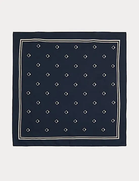 Linen Blend Geometric Print Bandana Scarf