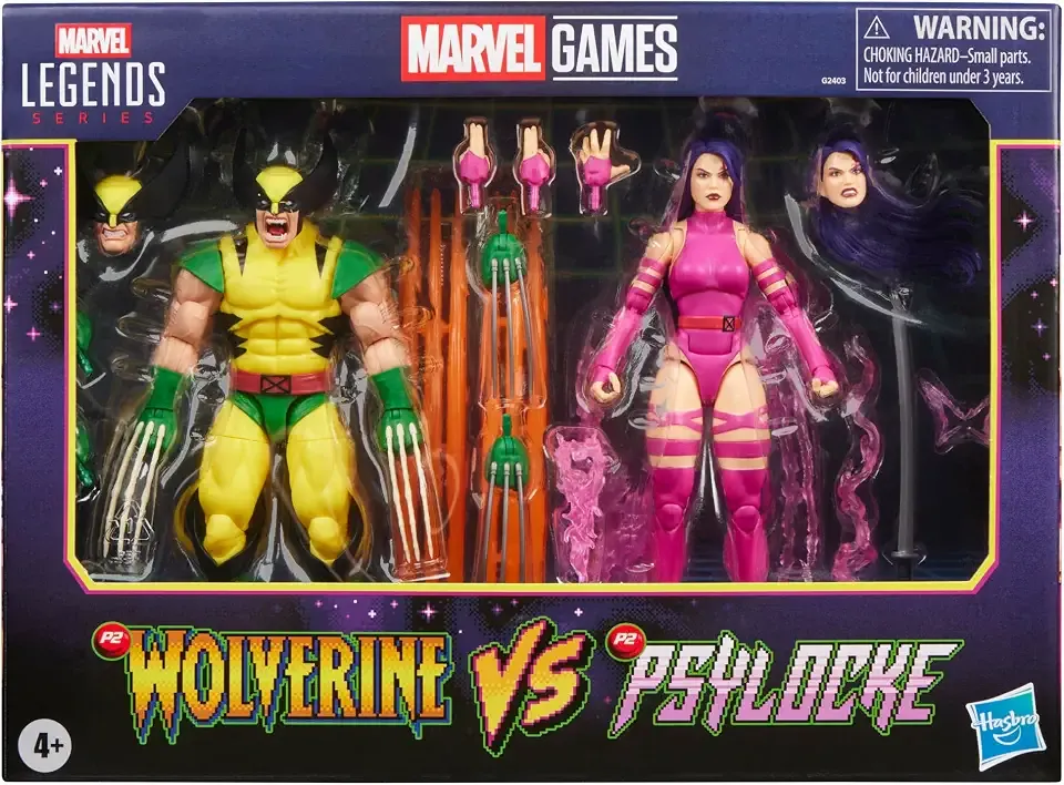 Marvel Legends Series Wolverine vs Psylocke | Collectible 2-Pack of Player Two Retro Video Game-Inspired 6-Inch Scale Action Figures