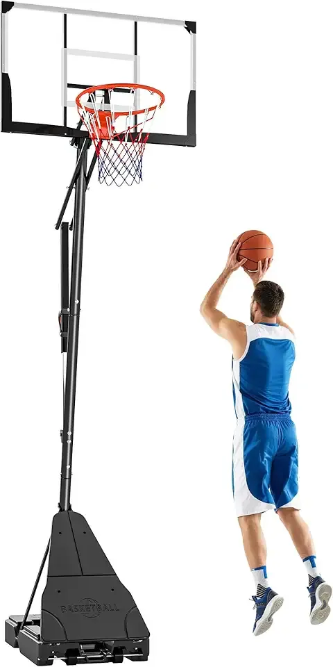 Soozier Basketball Hoop Outdoor Portable, 8-10ft Adjustable Basketball Goal, 47 Inch Shatterproof Backboard w/Shock Absorbent Rim, Fillable Base, for Youth & Adult, for Backyard, Driveway, Indoor