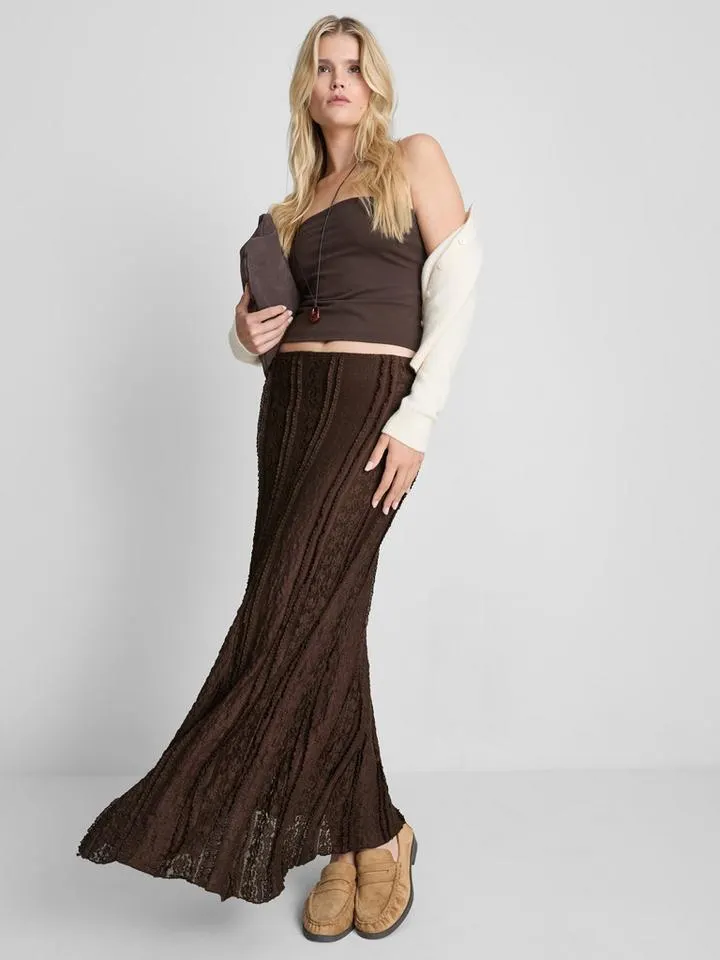 Jupe longue en mélange de coton et dentelle
