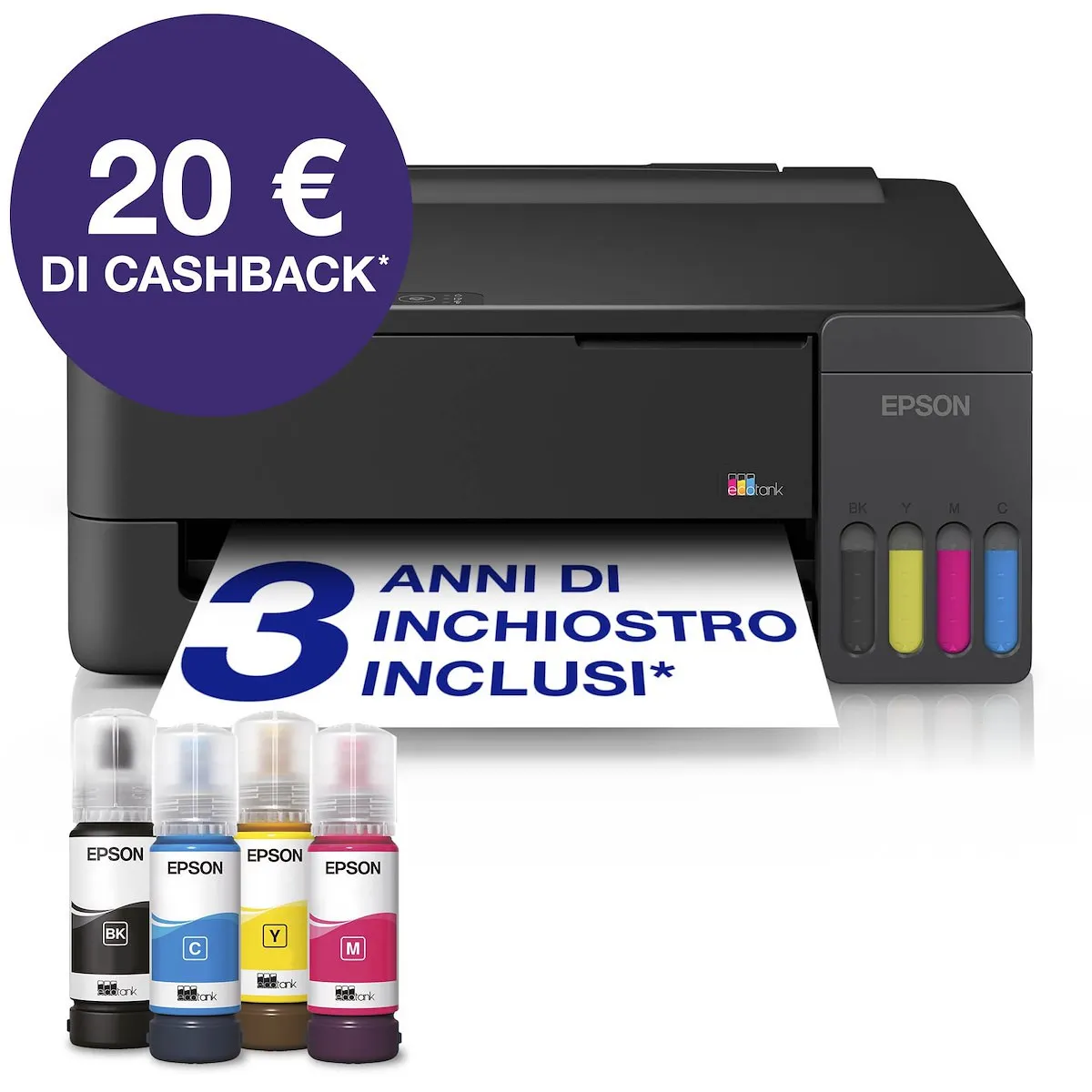 EPSON - EcoTank ET - 1910 stampante A4 Wi - Fi con serbatoi di inchiostro, fino a 3 anni di inchiostro inclusi, 20 € di cashback1