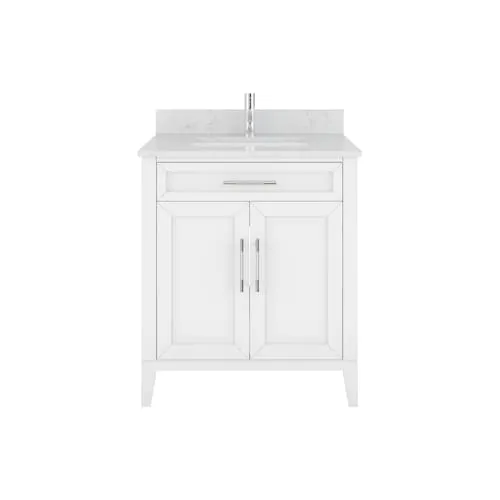 Art Bathe Jasper 30 in. W x 22 in. D White Vanity with White Stone Top with White Sink and Drawer Organizer
