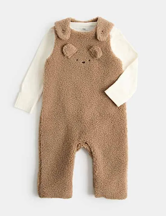 2-tlg. Outfit mit Body und Latzhose aus Borg (0–12 M.)