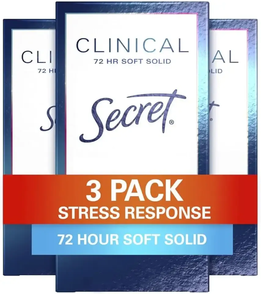 Secret Clinical Strength Antiperspirant Deodorant for Women, Stress Response, 3X Stress & 72hr Sweat & Odor Protection, PH Balancing Minerals, Soft Solid, 1.6 oz (Pack of 3)
