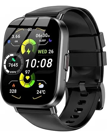 Smart Watch for Men Women, 2.01" HD Fitness Trackers with Heart Rate and Sleep Monitor, Bluetooth Calls & Notifications, 120+ Sport Modes, IP67 Waterproof, Compatible with Android & iOS, Black
