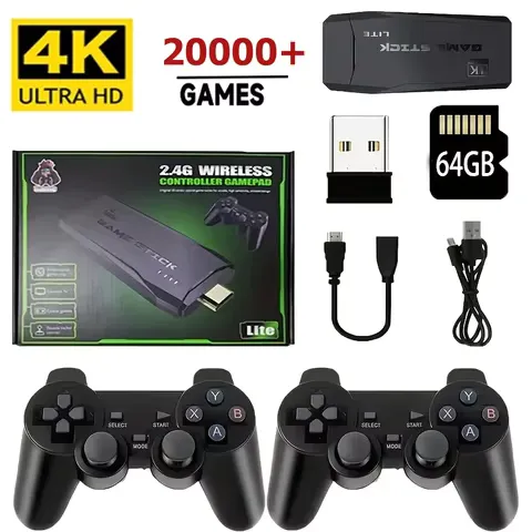 Video Game Console 2.4G Double Wireless Controller 4K HDMI for PS1/SFC/NES TV & PC 20000 Games 64GB Retro Children's Christmas