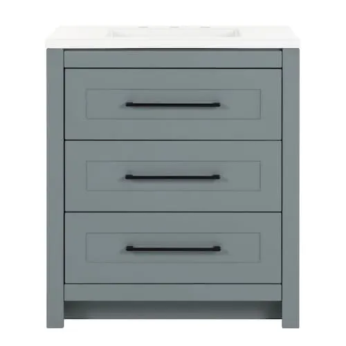 Sandhill 30.5-inch W x 18.75-inch D x 35.14-inch H Laguna Blue 3-Drawer Bathroom Vanity with Single Sink White Cultured Marble Top