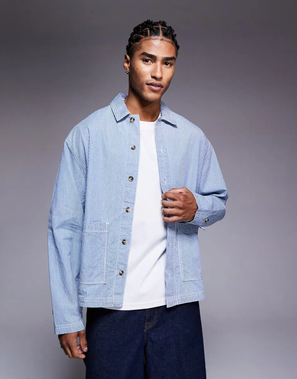 ASOS DESIGN oversized washed denim stripe shirt in blue