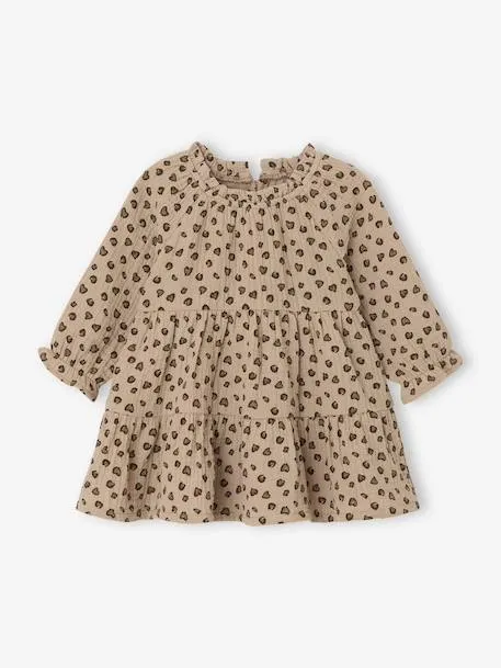Robe bébé à volants en gaze de coton - taupe
