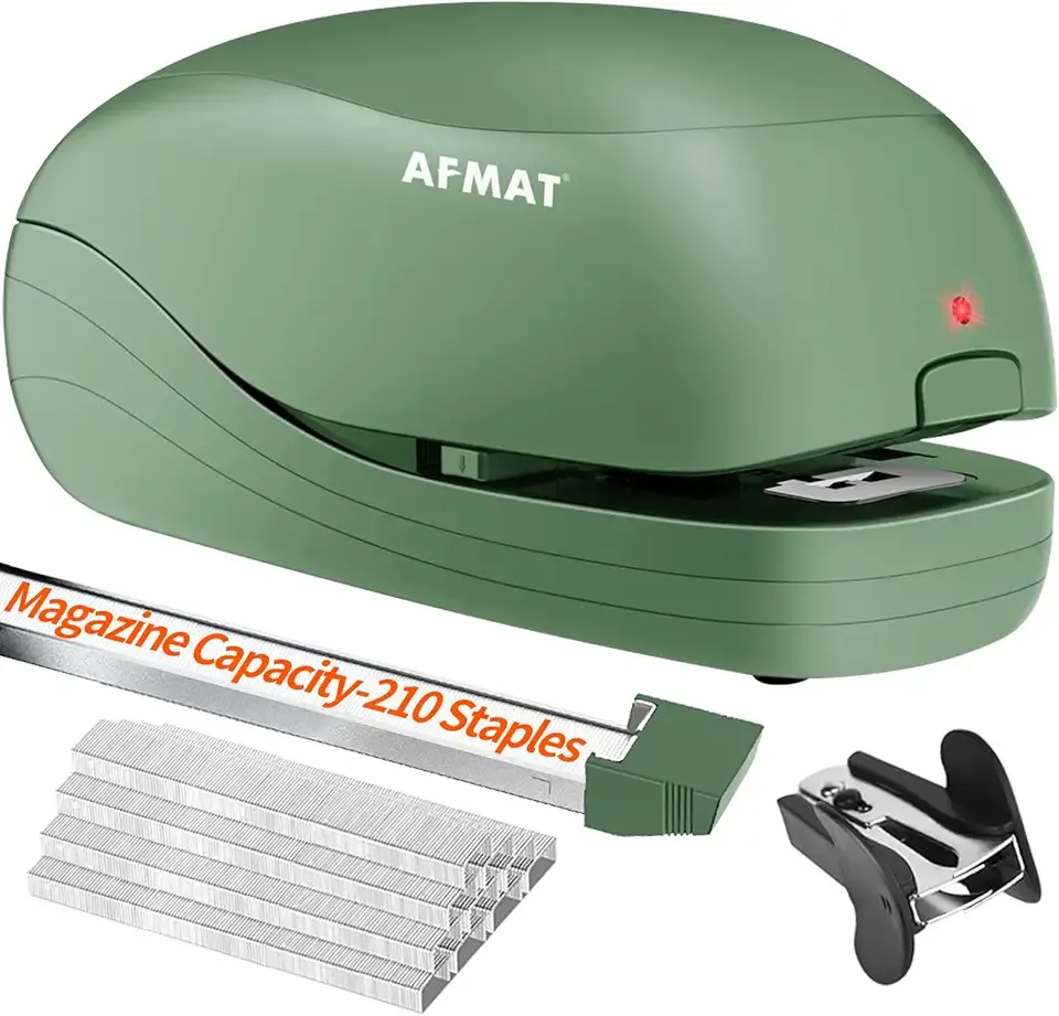 AFMAT Electric Stapler for Desk, Automatic Stapler Desktop, 25-Sheet Office Staplers Electric, AC or Battery Powered Staplers Heavy Duty Office Use, with Reload Reminder & Release Button ES06