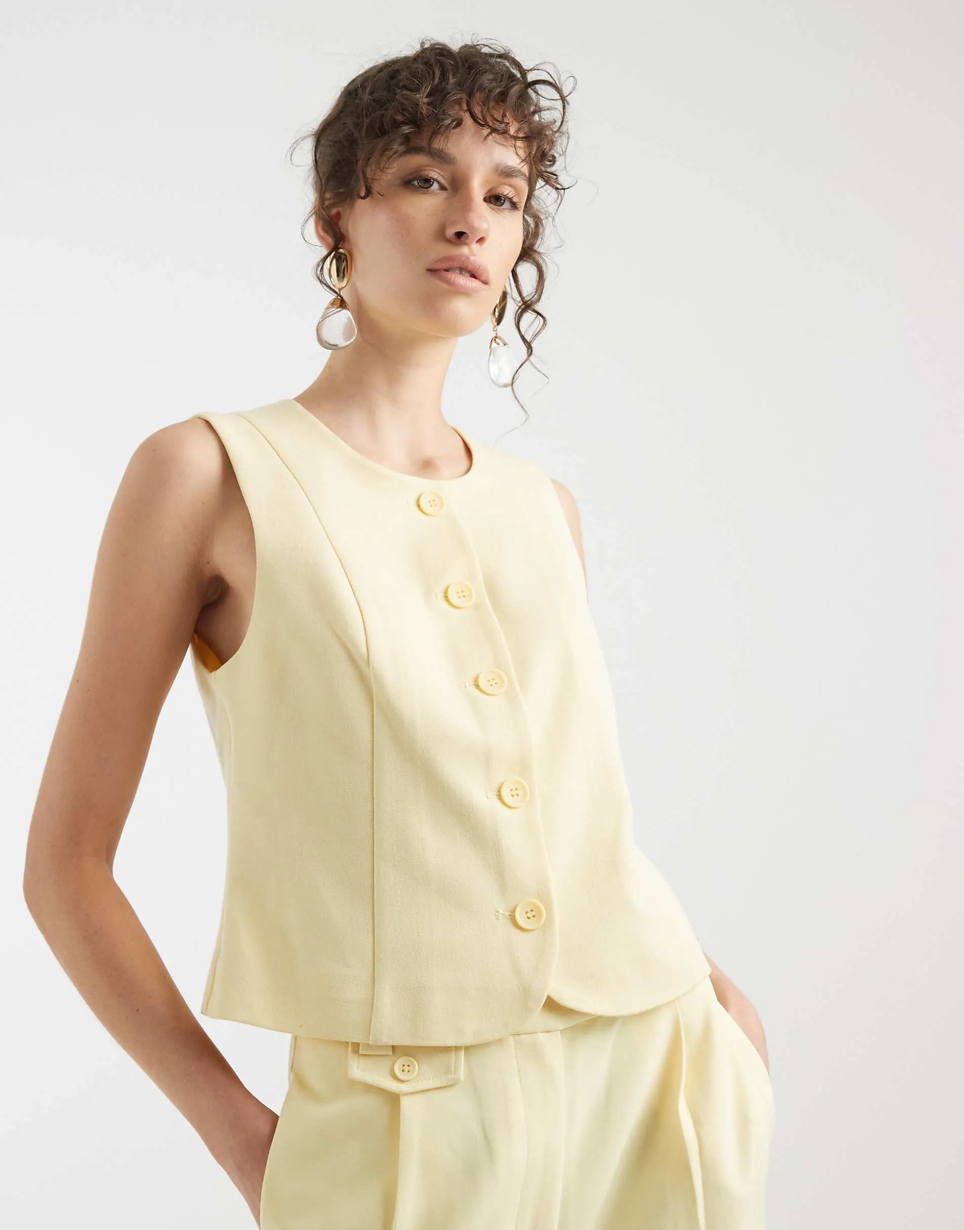 Pieces mix & match tailored waistcoat in pale yellow