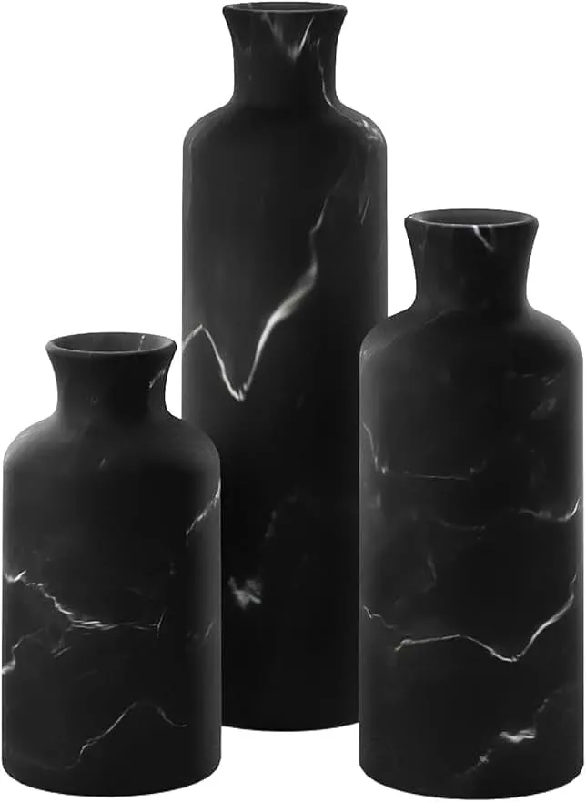 Creative Scents Black Marble Look Vase Set - Vases Home Decor, Premium Quality for Holding Pampas Grass, Dried/Fresh Flowers, Vases for Decor - Kitchen, Bedroom, Office, Living Room, or Shelf Decor