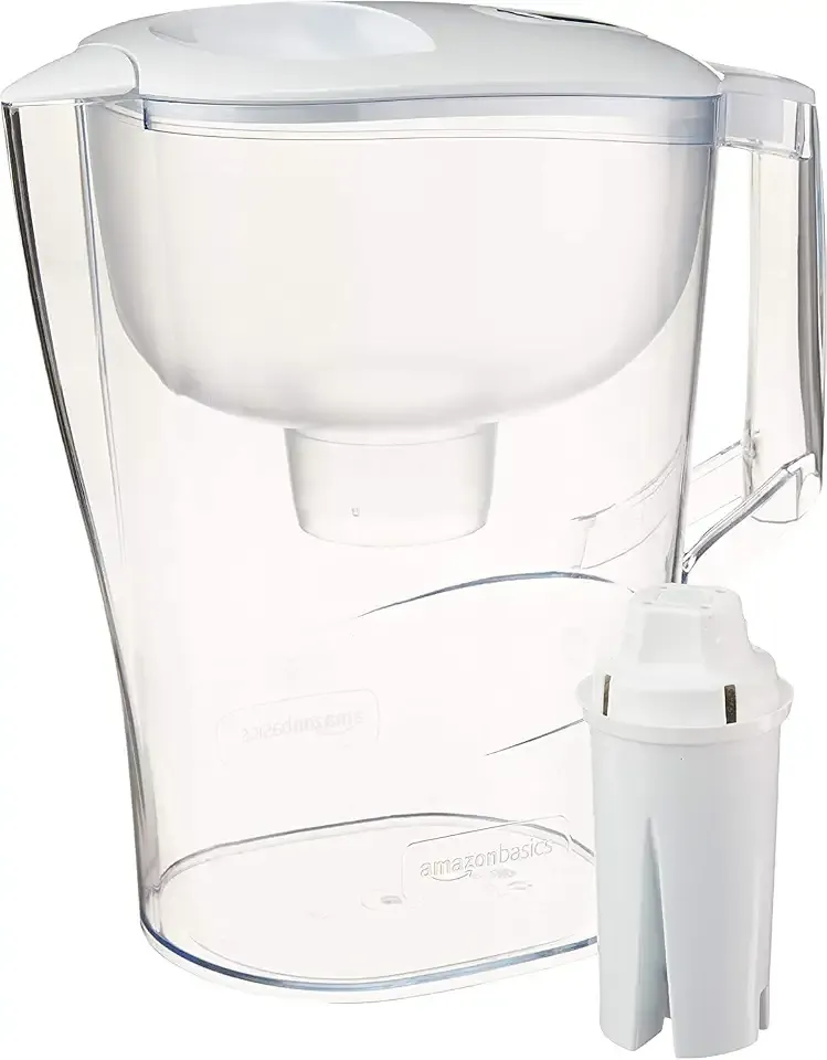Amazon Basics 10-Cup Pitcher with Filter Compatible with Brita Water Filter | Clean, Crisp Water, water pitcher for fridge, 10-cup filter water dispenser, WQA and NSF Certified, Made in Europe