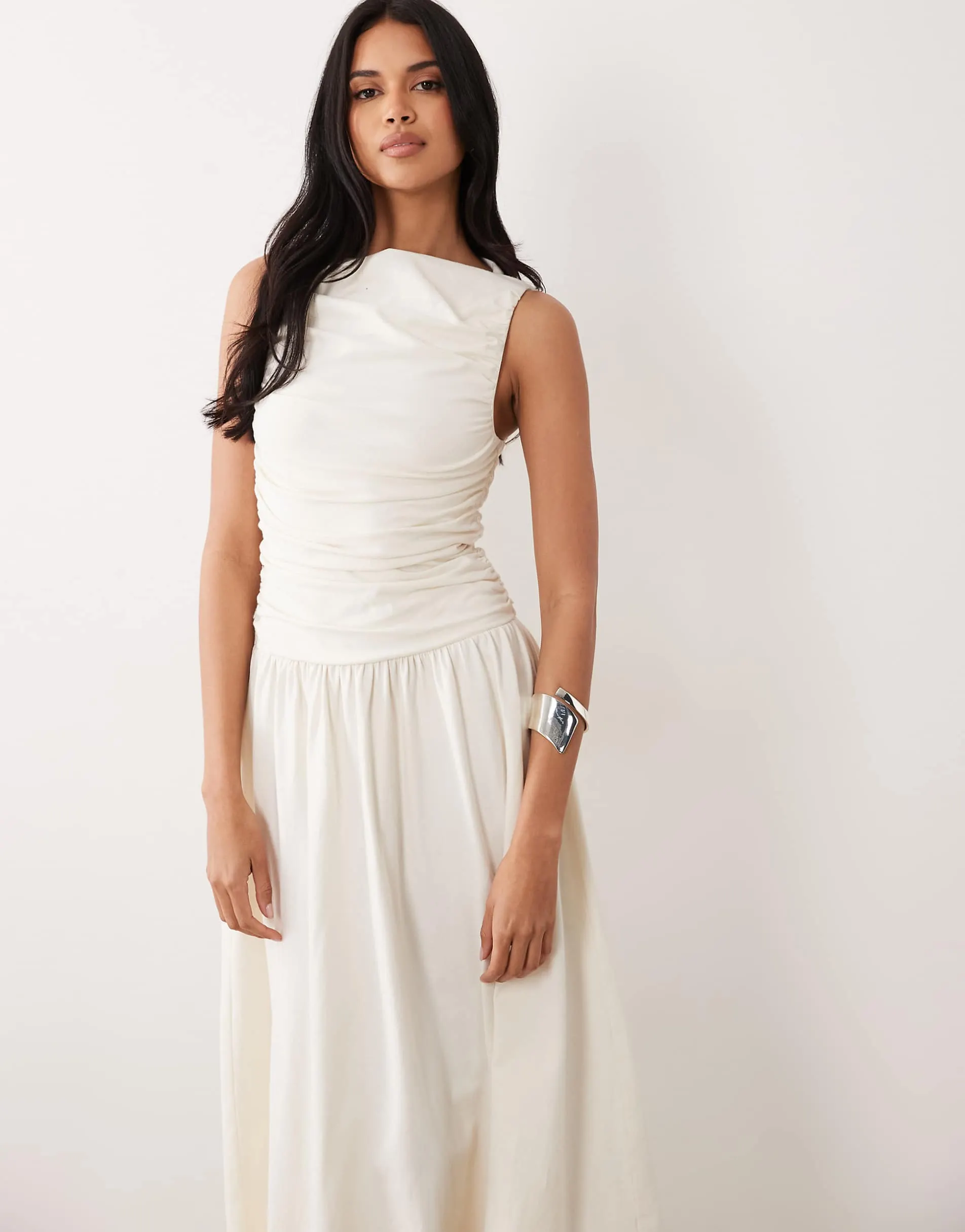 ASOS DESIGN ruched bodice midi dress in cream