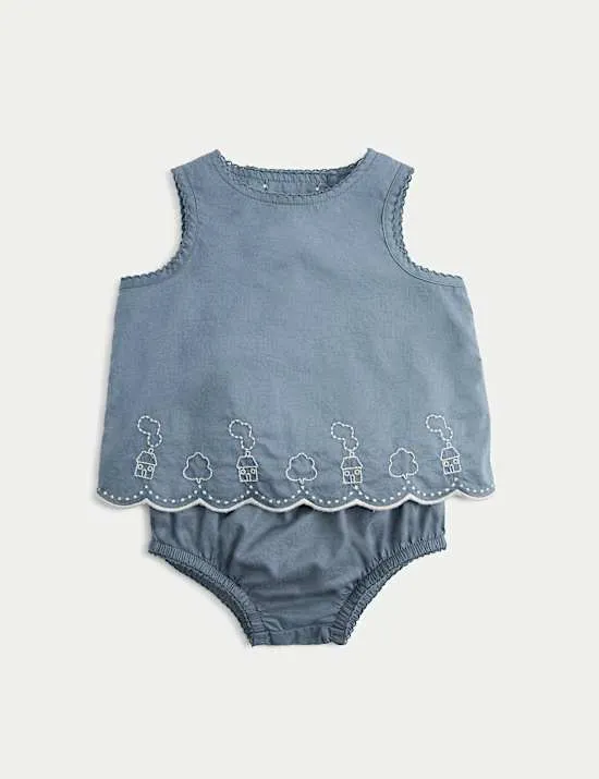 2-teiliges Outfit aus reiner Baumwolle mit Stickerei (0 Monate–12 Monate)