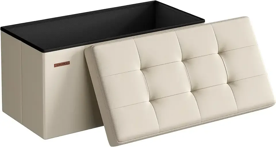 30 Inches Folding Storage Ottoman Bench, Load 660 lb | Ottoman Foot Rest, Storage Chest, for Living Room, Entryway, Cream White and Ink Black, MINOTA Collection ULSF47BE