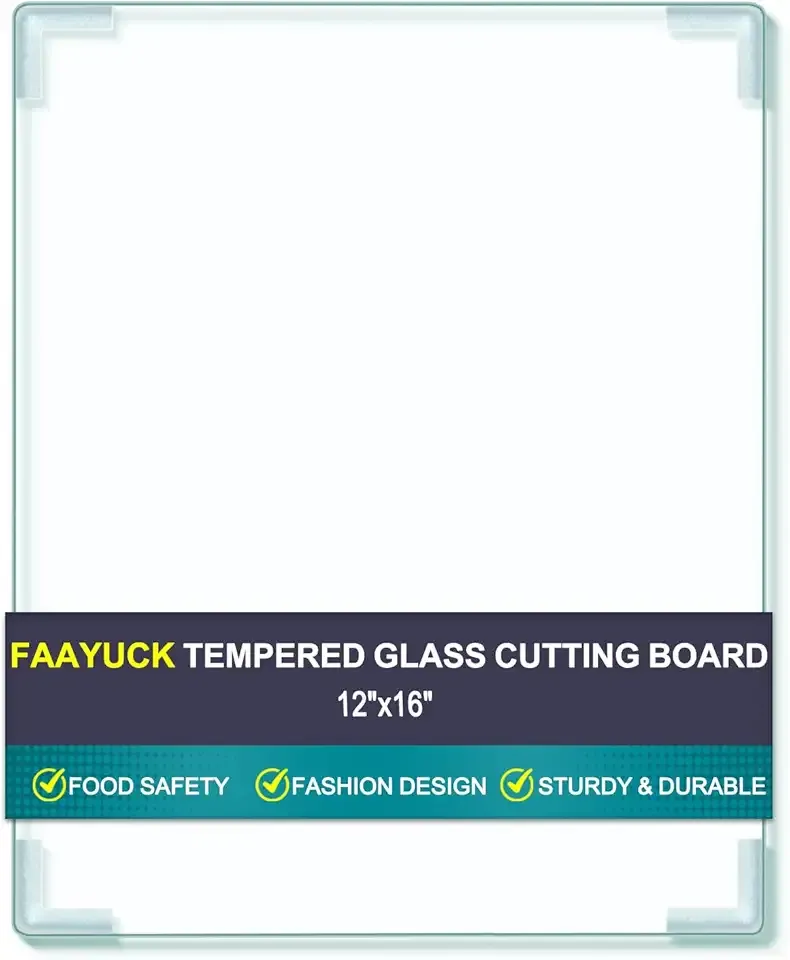 Tempered Glass Cutting Board for Kitchen Counter, FAAYUCK Glass Cutting Board with Non-Slip Feet, Heat Resistant, Non-Slip, Scratch Resistant, Shatter Resistant (12x16inch)