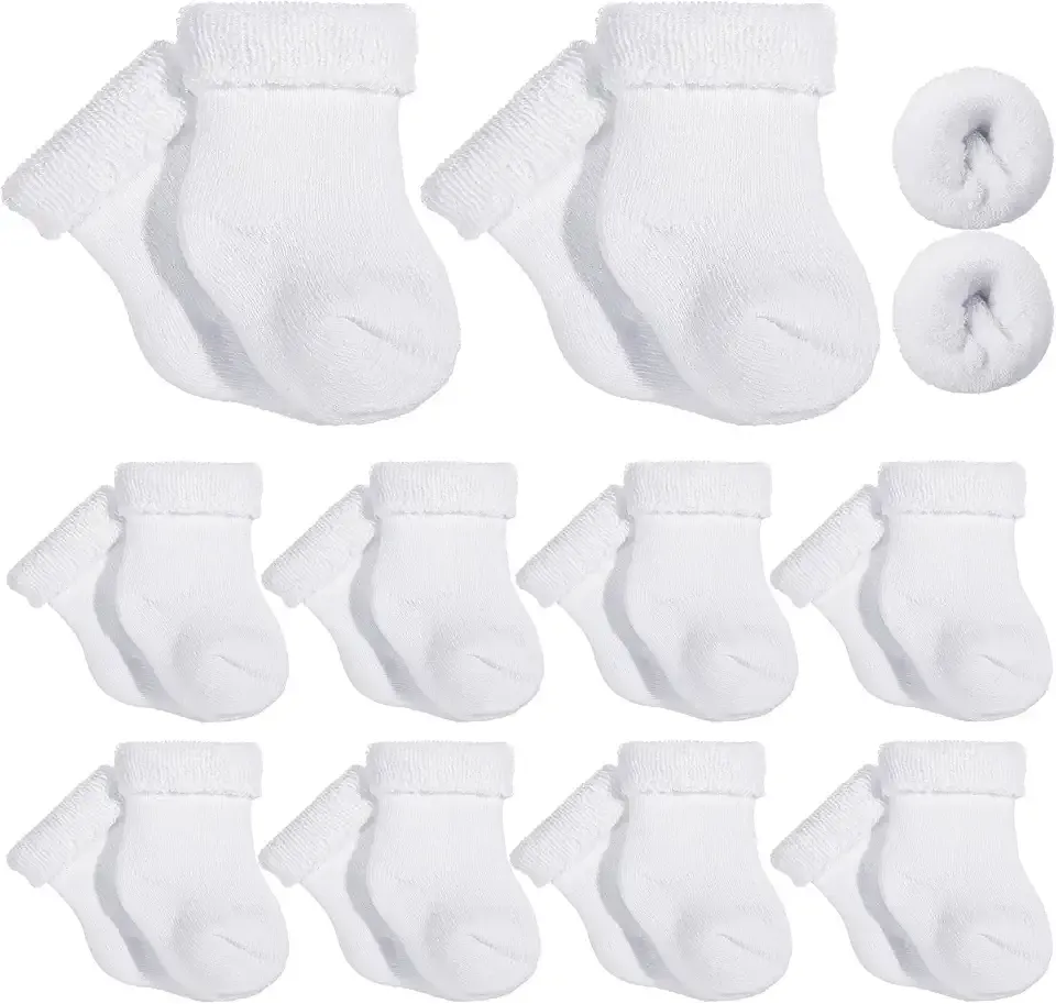 10 Pairs Preemie Baby Terry Cotton Turn Cuff Socks for Newborn Girls Boys - Nicu
