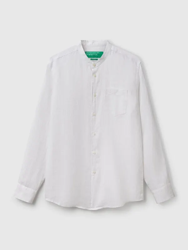 Linen short with Mandarin collar