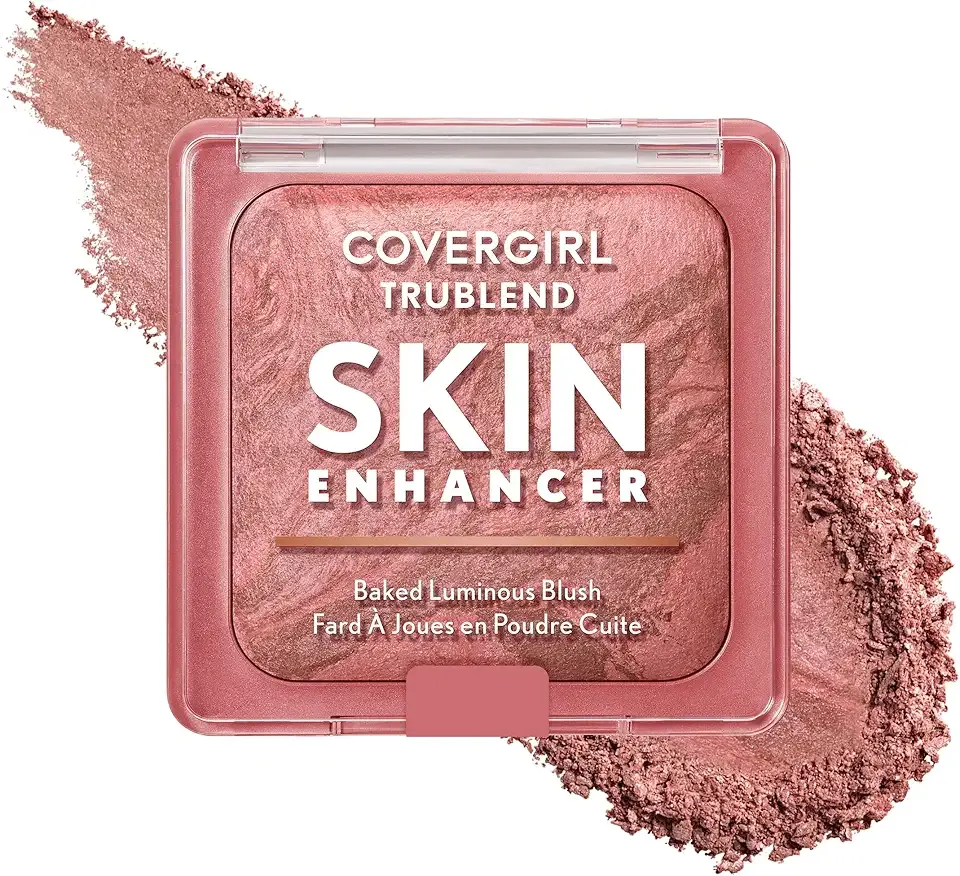COVERGIRL TruBlend Skin Enhancer Baked Luminous Blush, with Hyaluronic Acid & White Rose Extract, Blends Seamlessly - Rose Latte (Nude with Pink Swirls)