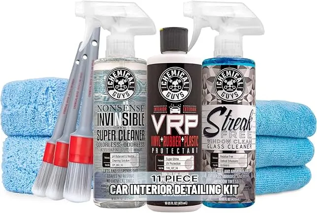 Chemical Guys, 11-Piece Interior Car Detailing Kit, VRP, Nonsense & Glass | VRP dressing, Nonsense all-surface cleaner, glass cleaner, brushes and…