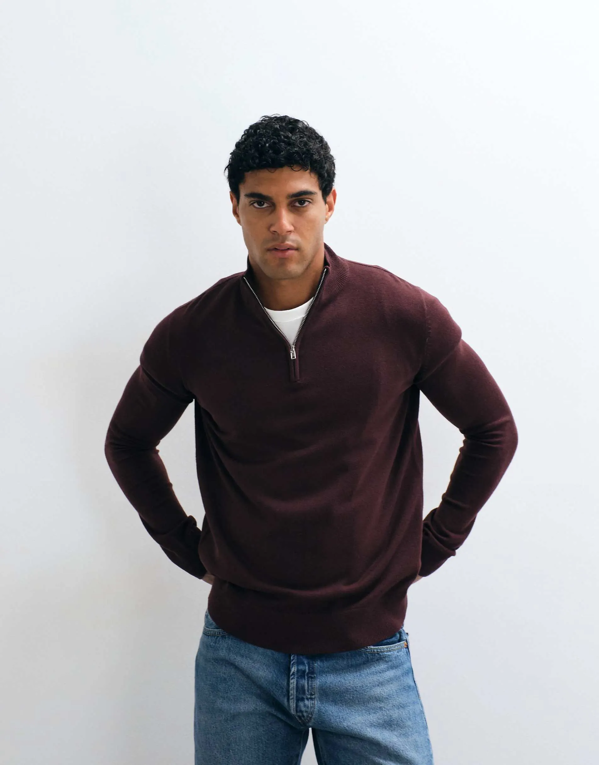 Brave Soul 1/4 zip knitted jumper in oxblood