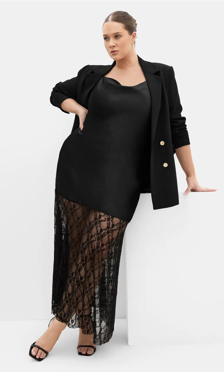 Lilly Slip Lace Hem Maxi Dress - black