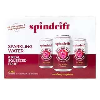 Spindrift Sparkling Cranberry Raspberry, 12 fl oz, 24-count