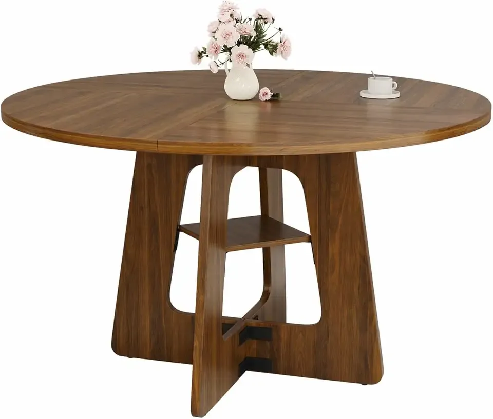 GRUSIGN Round Dining Table for 4-6, 47" Kitchen Table for Dining Room, Circle Farmhouse Kitchen Table, Wood Dinner Table for Kitchen, Living Room, Apartment