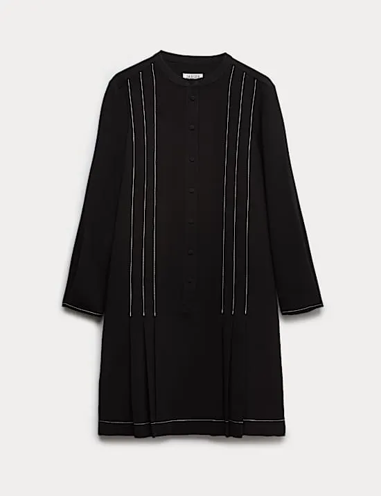 Crepe Pleated Knee Length Shift Dress