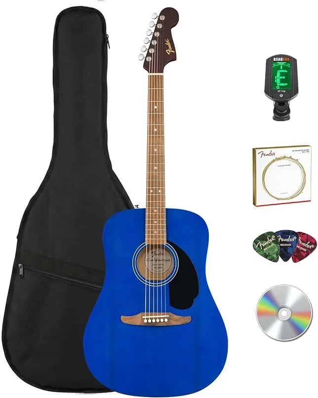 Fender FA Series Dreadnought Acoustic Guitar - Saphire Blue Bundle with Gig Bag, Tuner, Strings, Picks, and Austin Bazaar Instructional DVD
