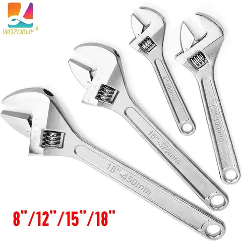 WOZOBUY 1pcs Adjustable Wrench Large Openin long Handle Universal Spanner Carbon Steel Mechanical Workshop Hand Repair Tools