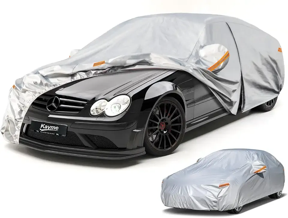 Kayme 6 Layers Car Cover Custom Fit for Mercedes Benz CLK 200 280 320 350 430 500 (1997-2009) Waterproof All Weather for Automobiles, Outdoor Full Cover Rain Sun UV Protection.Silver