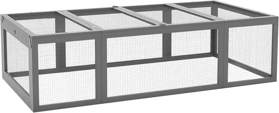 PawHut Large Wooden Rabbit Hutch Bunny Hutch Small Animal Habitat Enclosure Outdoor Run and Lockable Doors, Gray