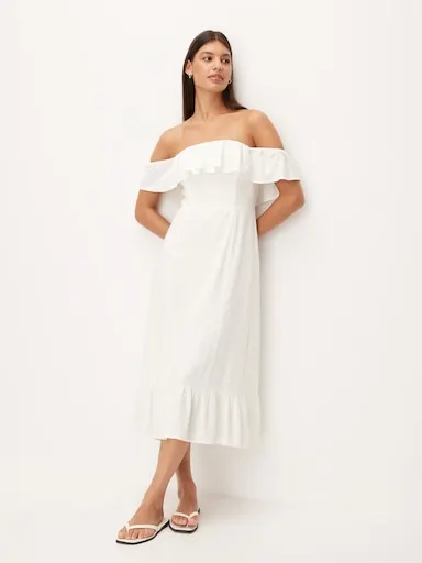 Frill Linen Blend Midi Dress