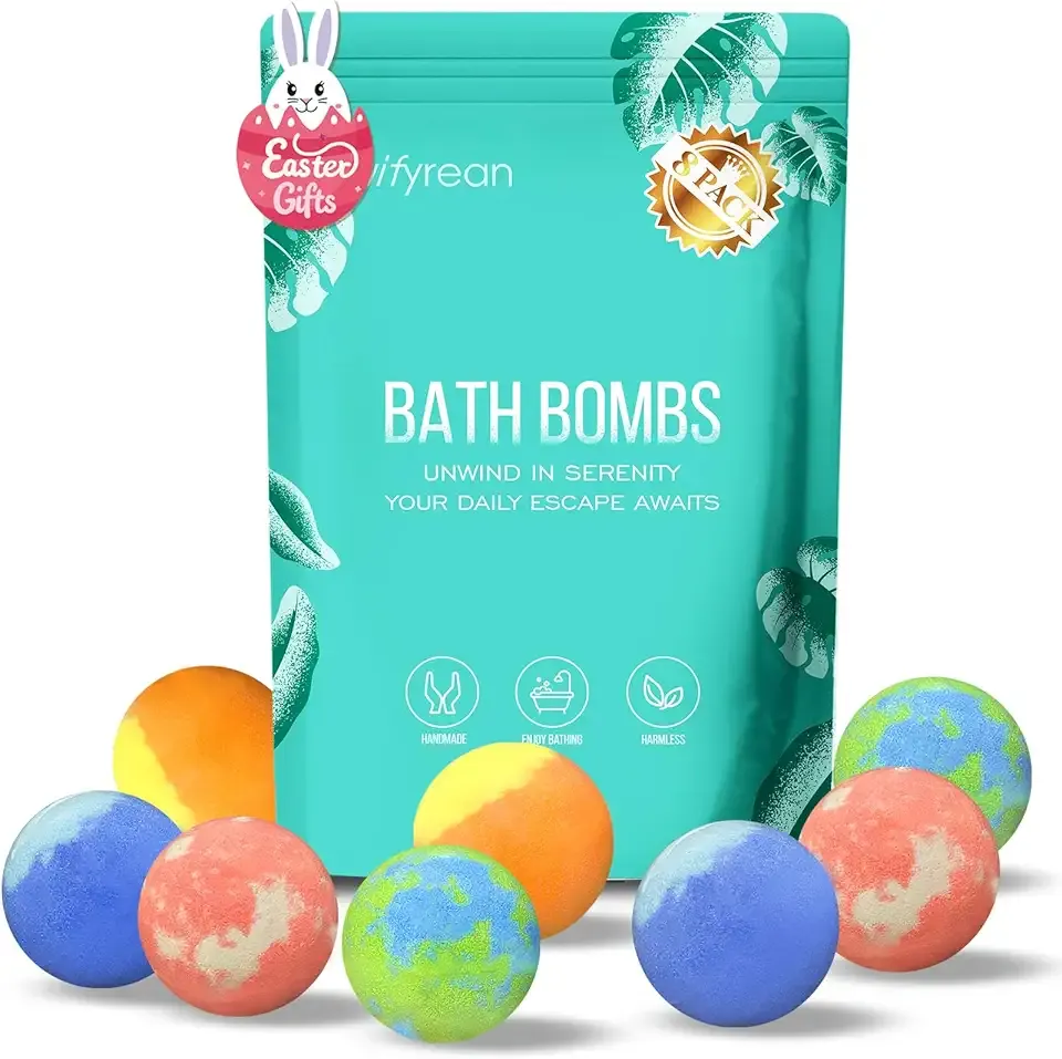 Bath Bombs for Women & Men, 8 Organic Handmade Bath Bombs， Gift Sets for Women, Girls, Men, Audlts, Relaxation Home SPA Bubble Bath, Self Care for Wife, Girlfriend, Husband, Easter Basket Stuffers