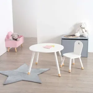 Pack Mesa Infantil Douceur en Melamina con Patas de Madera y Silla a Juego Color Blanco