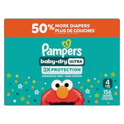 Baby Dry Ultra Diapers, Size 4, (22-37 lbs), 156 Count