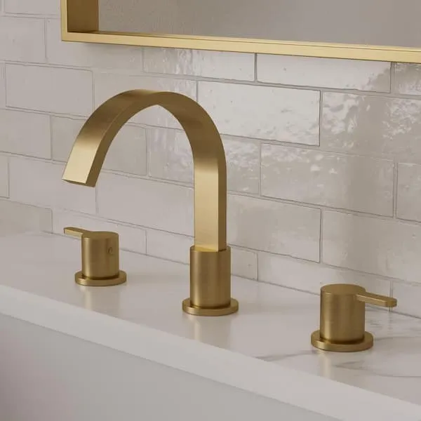 Waterfall 3-Hole High-Arc 8 in. Widespread Double Handle Bathroom Faucet 1 GPM in Brushed Gold with Pop-Up Drain