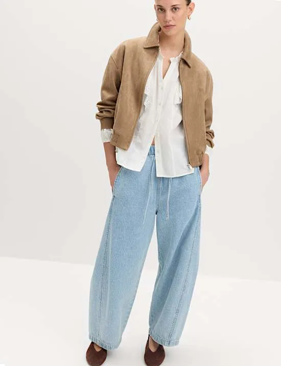 Pull On High Waisted Barrel Leg Jeans