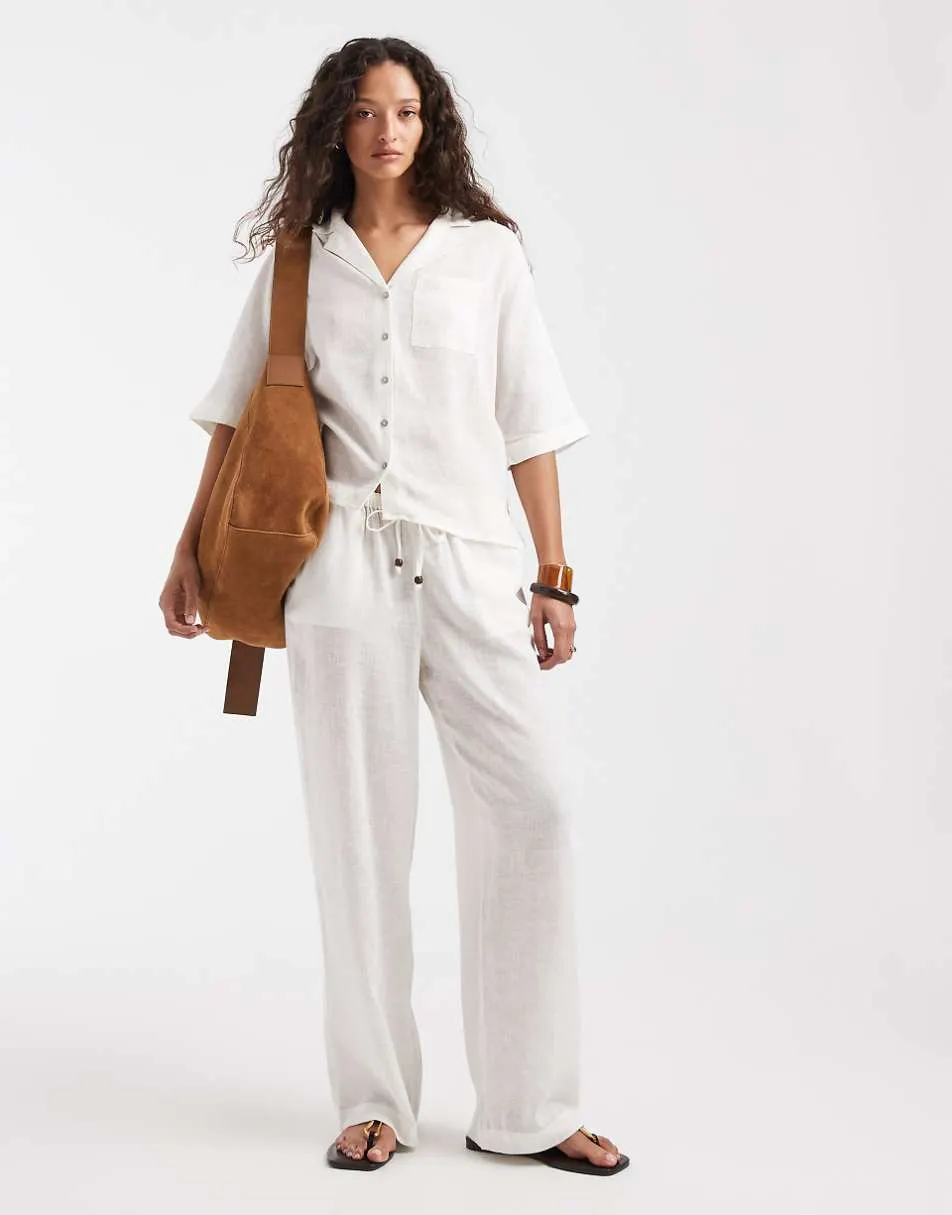 ONLY linen blend wide leg trouser co-ord in white