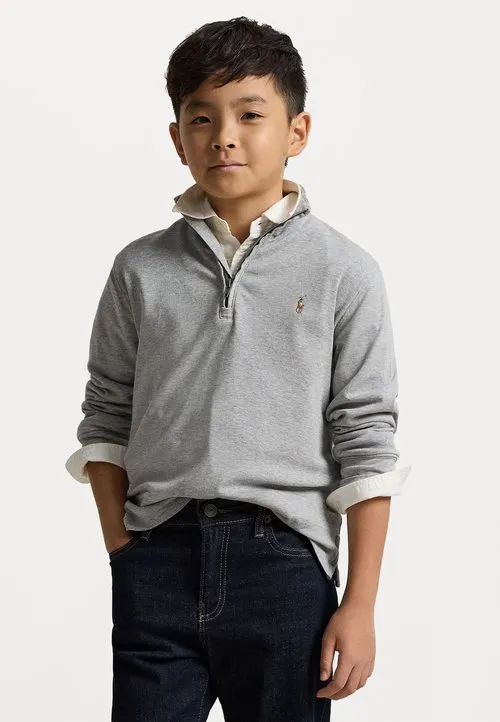 COTTON INTERLOCK QUARTER-ZIP PULLOVER - Topper langermet - andover heather