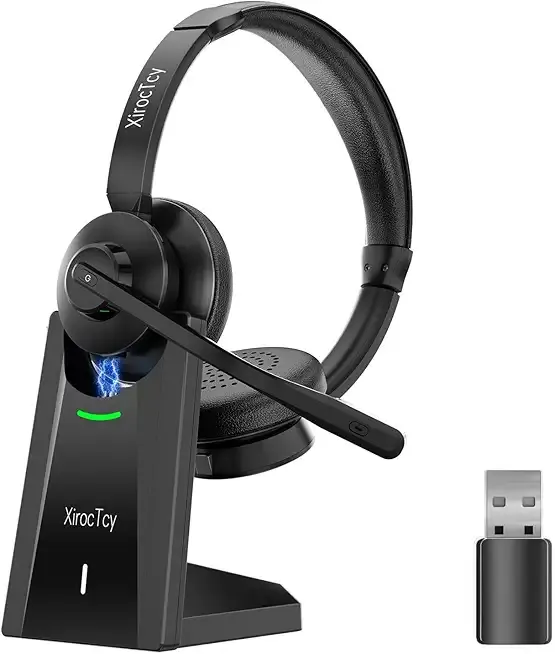 Wireless Headset with Mic for Work, Bluetooth Headset, Mic Clear Calls, Wireless Headphones with AI Noise Cancelling Microphone (Bluetooth 5.3 & Mic Mute), USB Dongle, for PC/Zoom/Office