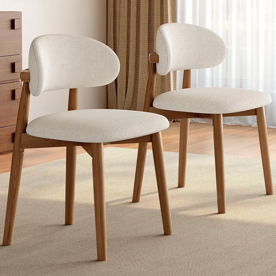 Wooden Dining Chairs Set of 2, Modern Fabric Upholstered Dining Room Chair, Kitchen Side Chairs, Mid Century Modern Dining Chairs, Farmhouse Dinner Chair for Kitchen Dining Room (Walnut)