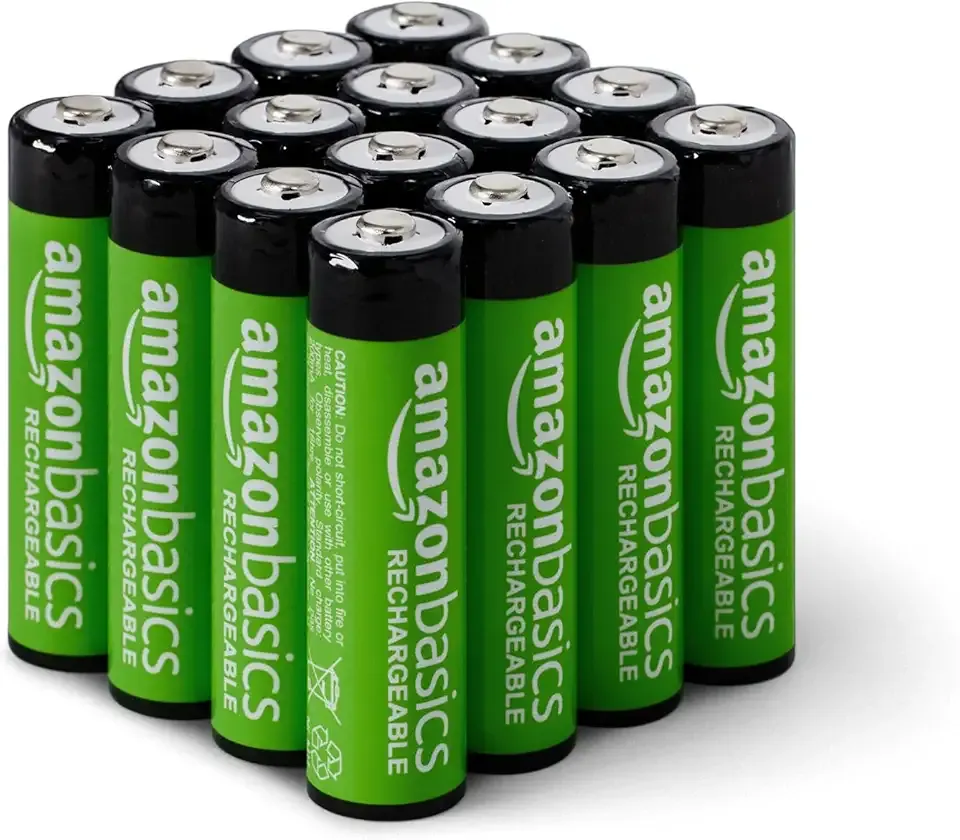 Amazon Basics 16-Pack Rechargeable AA NiMH Batteries, 2000 mAh, 1.2V, Recharge up to 1000x Times, Pre-Charged