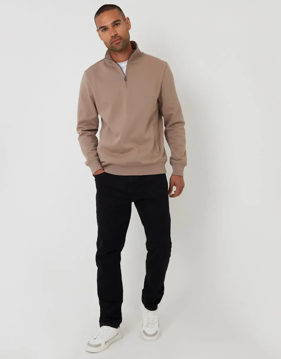Threadbare Quarter zip sweatshirt in taupe