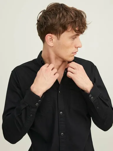 JACK AND JONES Sheridan Long Sleeve Shirt In Black Denim