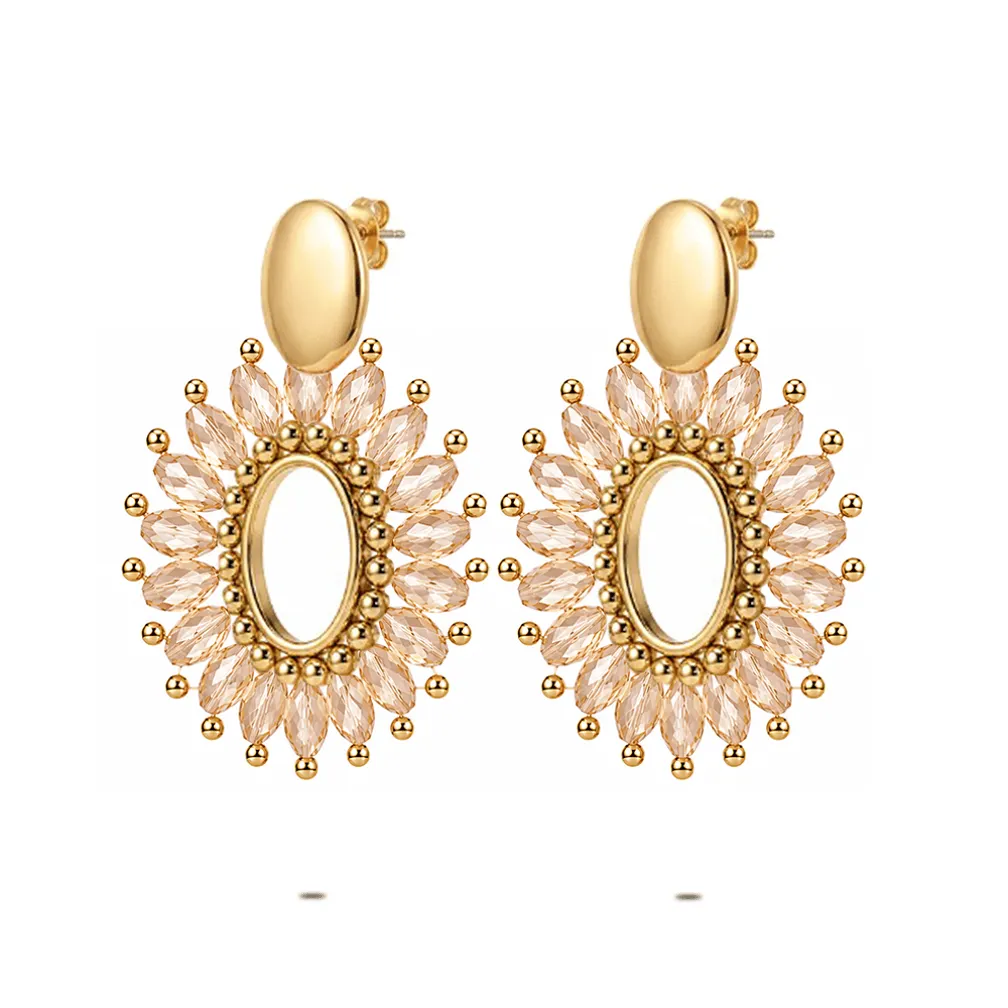 Oorbel in high fashion, ovaal met steentjes