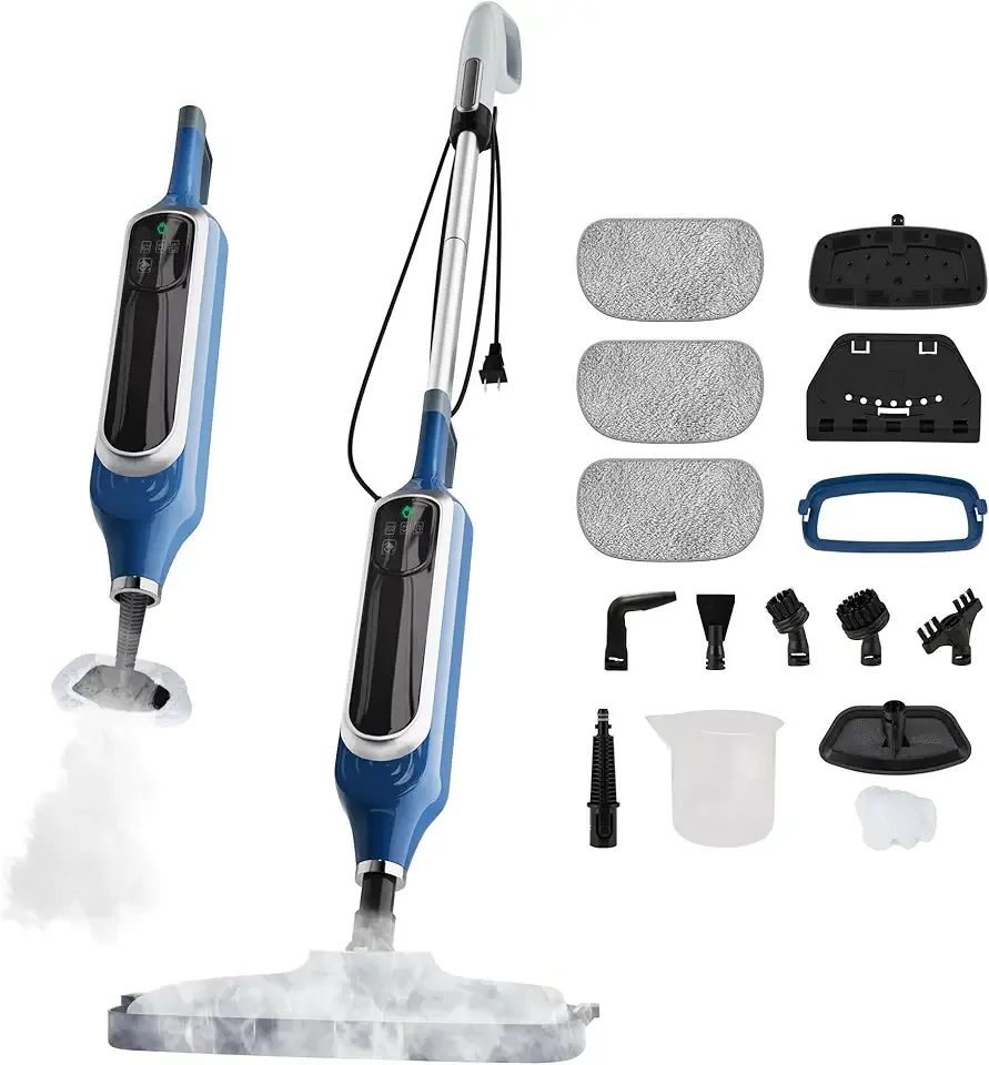 12 in 1 Steam Mop, Detachable Handheld Steam Cleaner for Home, 23FT Cord, for Hardwood Floor Cleaning, Tile, Carpet, Furniture, Clothes, Windows, Blue